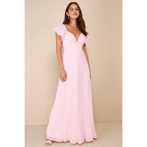 LULUS Women's Ideal Occasion Pleated Flutter Sleeve Backless Maxi Dress Size XL
